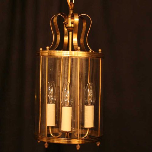 Antique French Gilded Triple Light Hall Lantern French Gilded Triple Light Hall Lantern