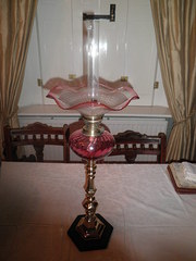 Art Deco Cranberry Oil Lamp