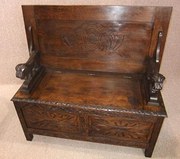 antique oak oak monks bench pew settle c19 OAK MONKS BENCH PEW SETTLE c19
