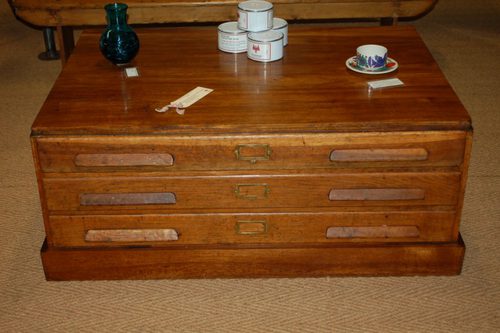 Antique Oak Art Deco Plan Chest