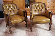 PAIR OF GOTHIC OAK TUB LIBRARY