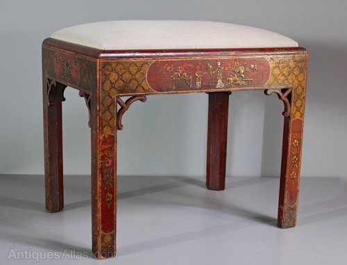 19th Century Red Chinoiserie Stool. U232