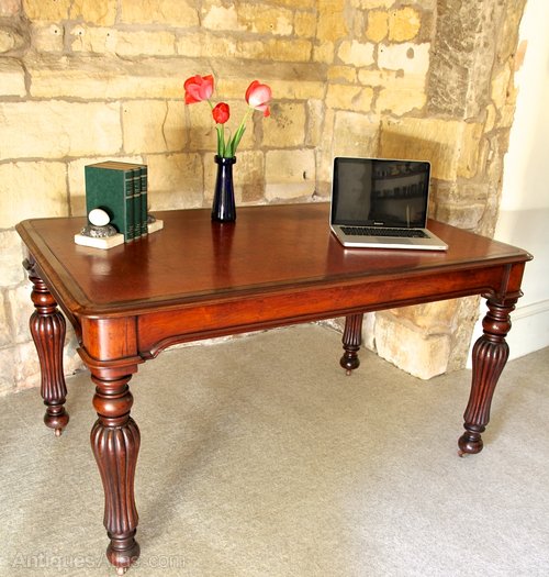 Antique Leathered Top Mahogany Library Table. U823