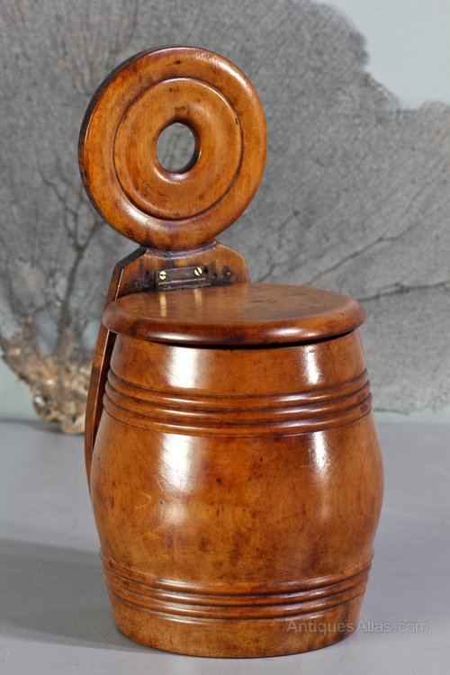 Antique Treen Fruitwood Salt Box Barrel. U396