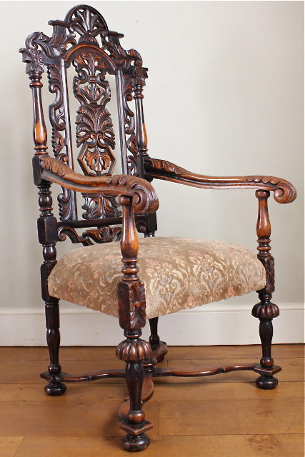 Carved Oak Victorian Open Armchair