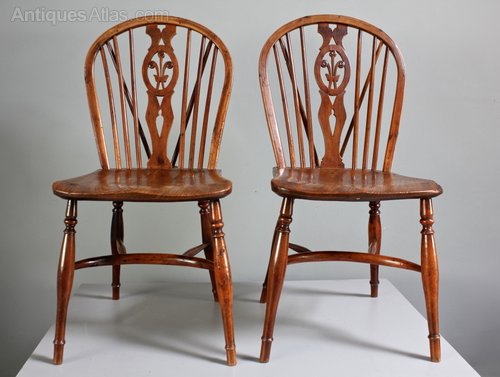 Pair of Antique Yew Wood Windsor Side Chairs.