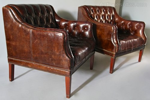 Pair of Vintage Leather Low Back Armchairs. U523