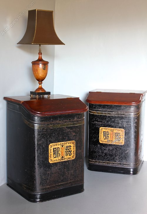 Pr 19th Century Japanned Shop Tea Tins. U494