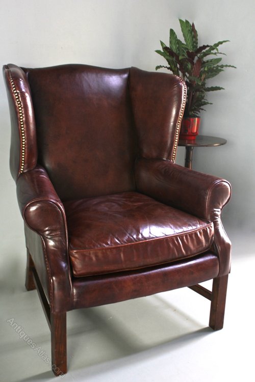 Vintage Leather Wing Armchair. U411