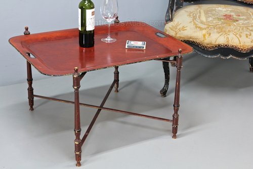Vintage Red Toleware Tray on Stand. U655