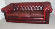 Red Chesterfield 3 seater Leat