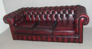 Red Chesterfield 3 seater Leat