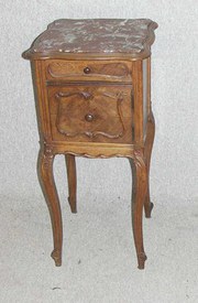 walnut bedside with marble top