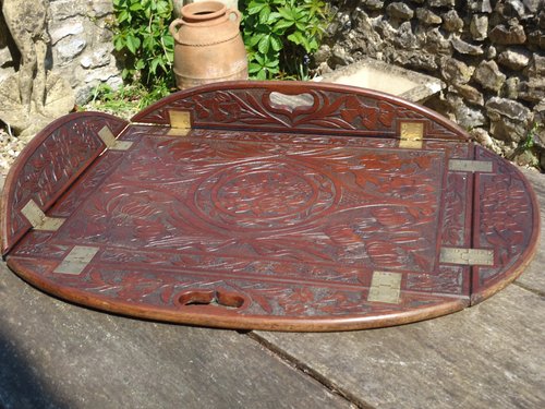 Aesthetic movement carved butler's tray