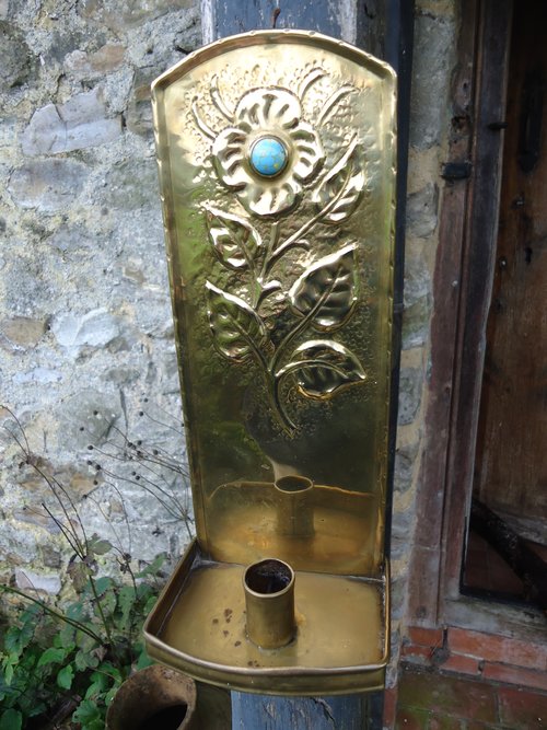 Arts & Crafts Brass Sconce with a cabochon