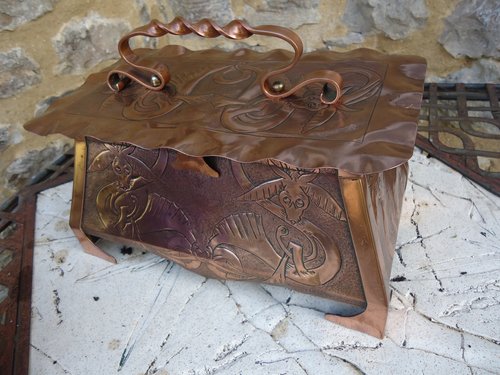 Arts & Crafts Celtic copper casket with dragons