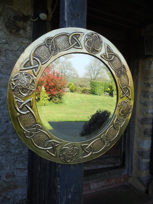 Arts & Crafts Celtic knot Brass circular mirror