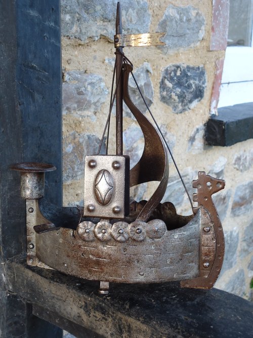 Arts & Crafts Goberg Viking ship candleholder