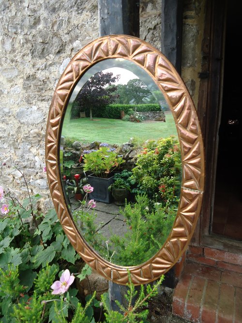 Arts & Crafts Oval copper mirror