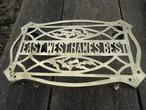 Arts & Crafts Scottish brass trivet with motto