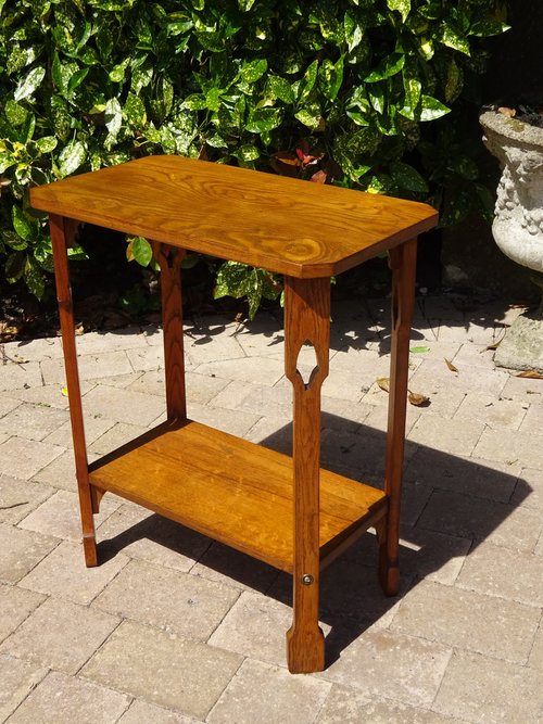 Arts & Crafts two tiered lamp table in ash
