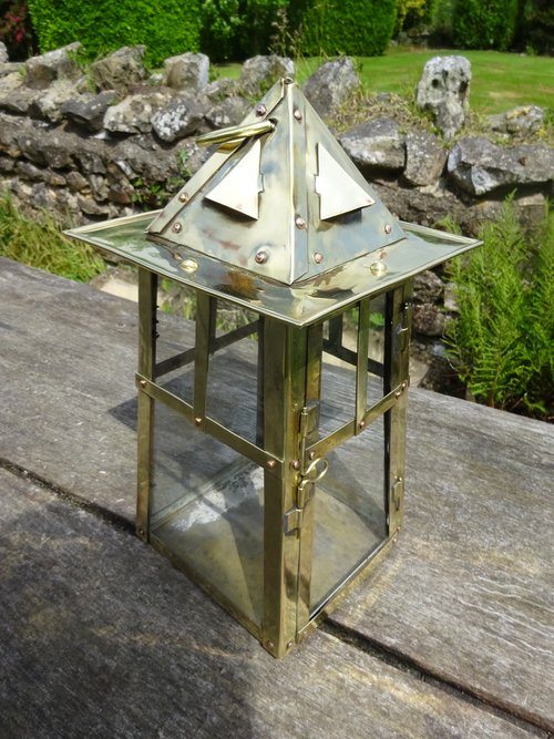 Arts & Crafts brass hanging lantern