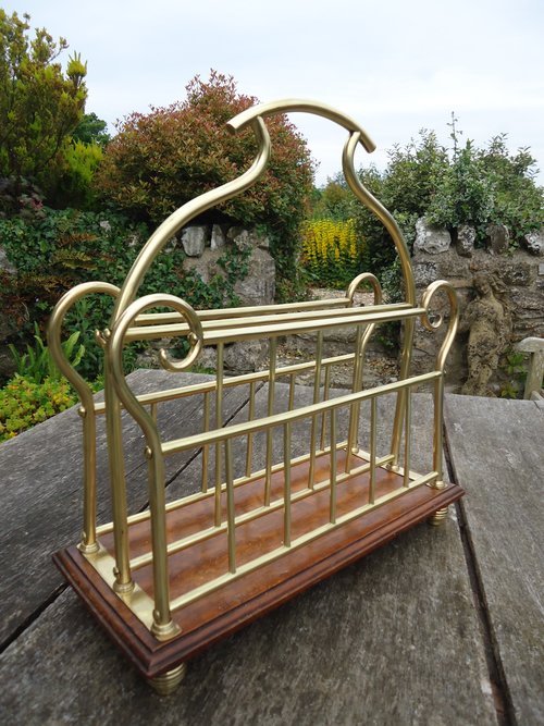Arts & Crafts brass magazine rack