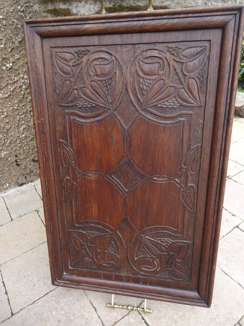 Arts & Crafts carved oak tray. Simpson?