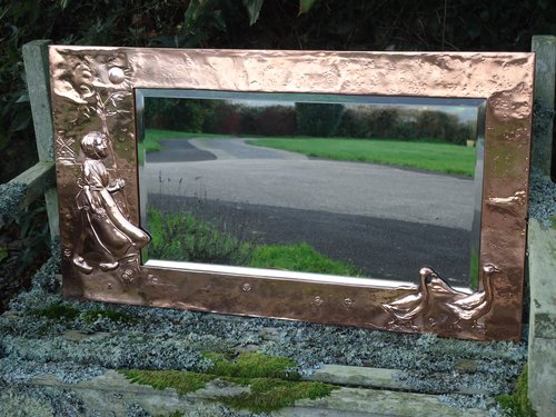 Arts & Crafts copper Goose Girl Over mantle
