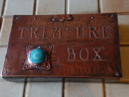 Arts & Crafts copper box with Ruskin cabouchon