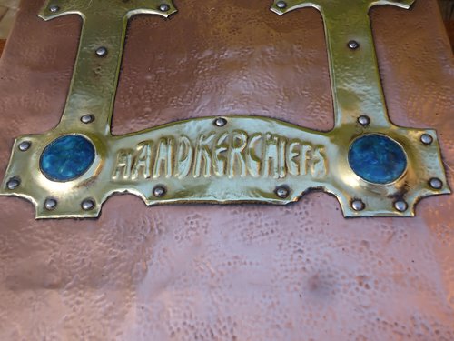 Arts & Crafts copper casket with cabochons