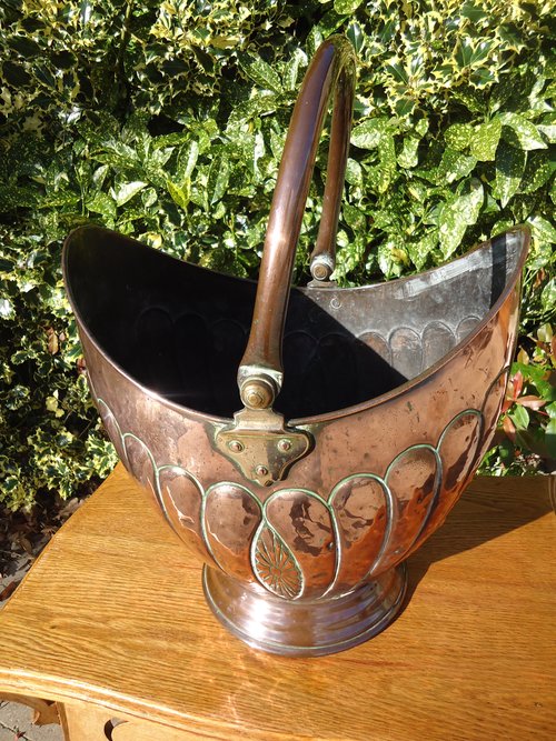 Arts & Crafts copper coal bucket, Soutter & Sons