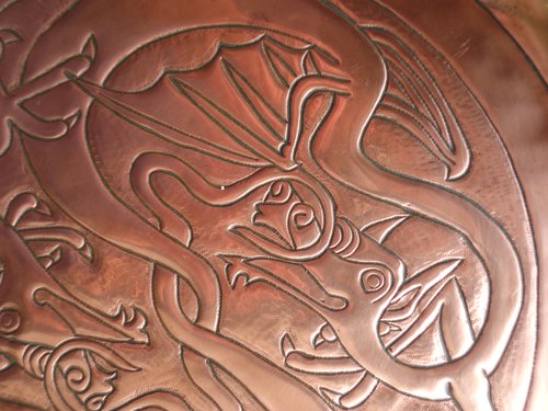 Arts & Crafts copper dragon tray.