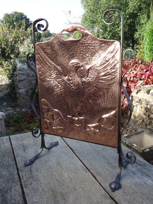 Arts & Crafts copper fire screen with eagle