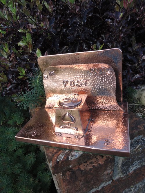 Arts & Crafts copper inkstand with post holder