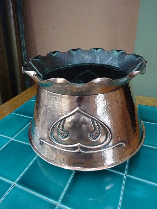 Arts & Crafts copper jardiniere. J & F Pool