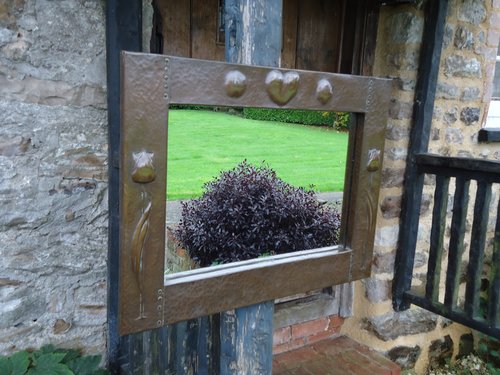 Arts & Crafts copper mirror or overmantle