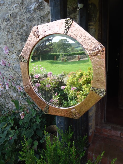 Arts & Crafts copper octagonal mirror