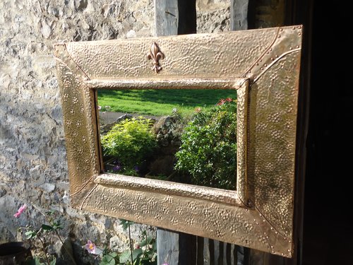 Arts & Crafts copper rectangular mirror