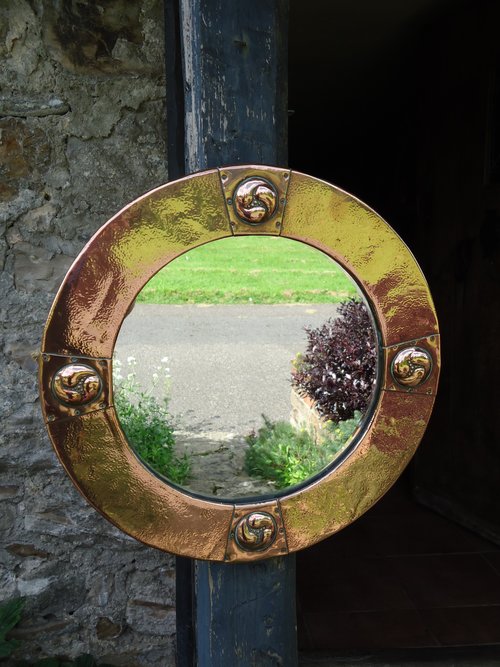 Arts & Crafts copper round mirror - Liberty