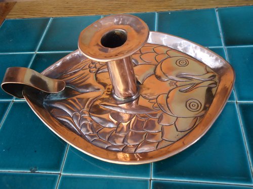 Arts & Crafts fish candle holder, Newlyn