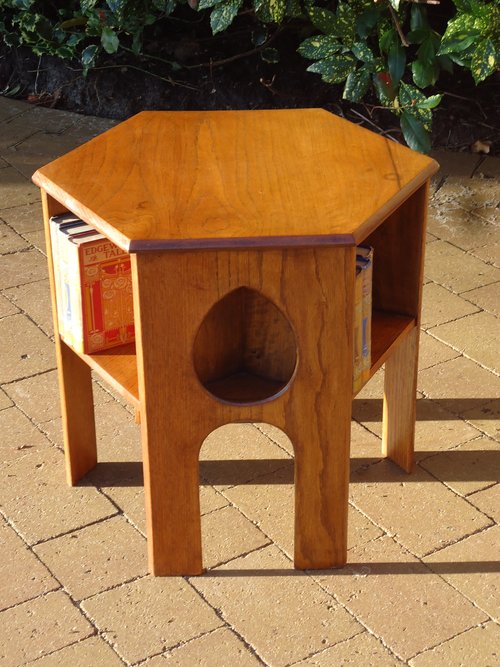 Arts & Crafts hexagonal oak book table