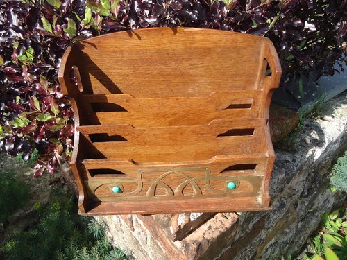 Arts & Crafts letter stationery holder in oak