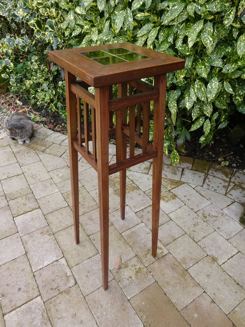 Arts & Crafts plant stand with green tiled top