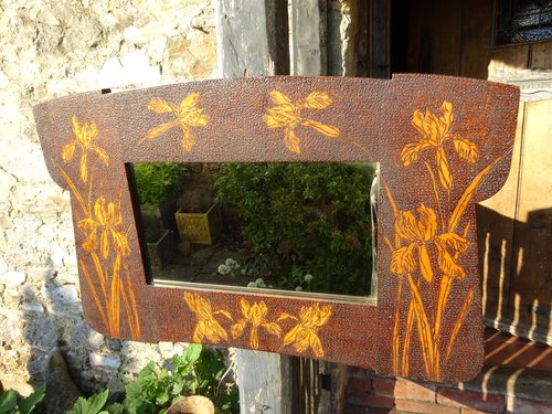 Arts & Crafts pokerwork mirror