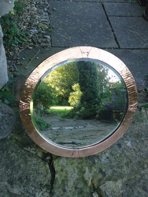 Arts & Crafts round copper mirror