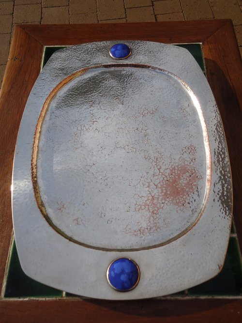 Arts & Crafts silver plated copper tray