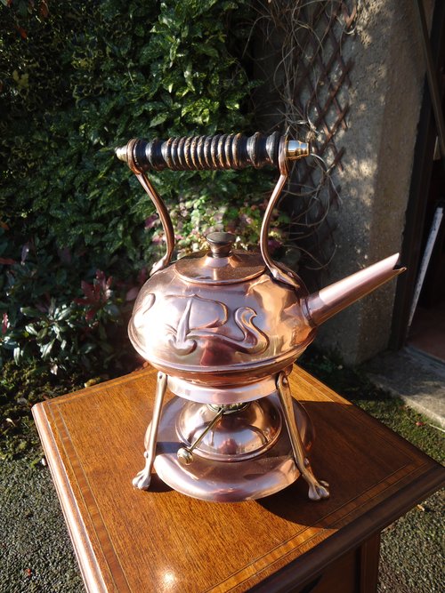 Arts & Crafts spirit kettle on stand