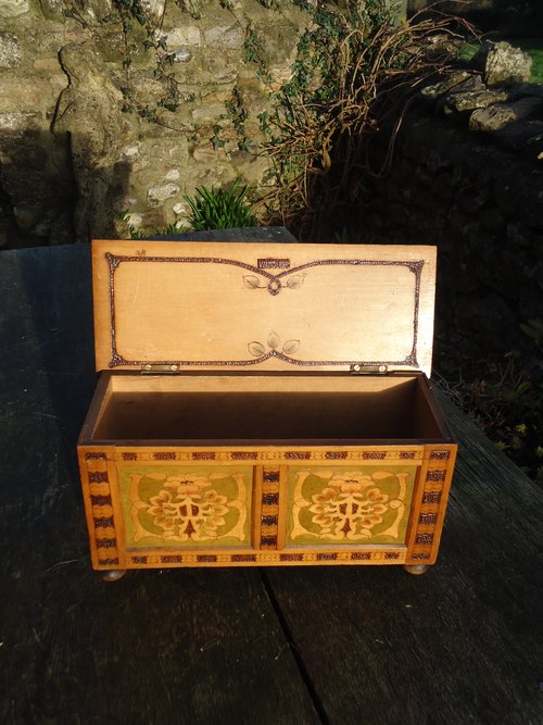 Arts & Crafts stencilled and painted casket
