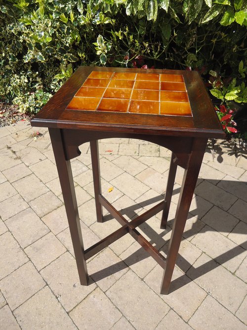 Arts & Crafts tiled top plant stand